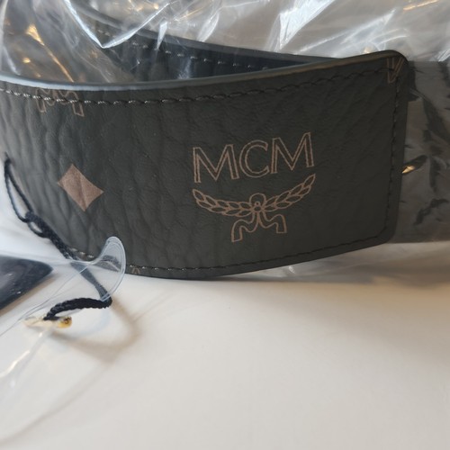 MCM Sea Turtle Green Visetos Canvas M Silver Buckle Adjustable Reversible Belt - Picture 6 of 9