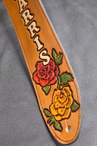 Guitar strap leather tooled all hand made in USA Roses 3" new colored - Picture 2 of 9