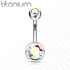 1 Pc Implant Titanium Double Bezel Set AB. CZ Navel Belly Button Ring 14G