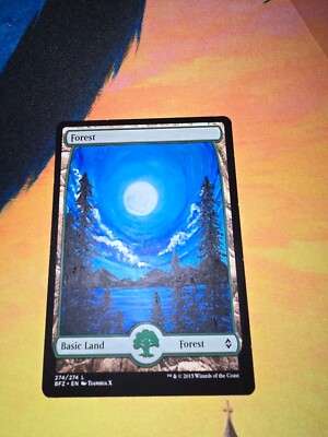 MTG ALTERED 1X Forest magic the gathering hand painted FULL ART FULL MOON cute