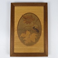 Hudson River Inlay Autumn Leaves Marquetry Wood Art Signed Jeff Nelson Frame