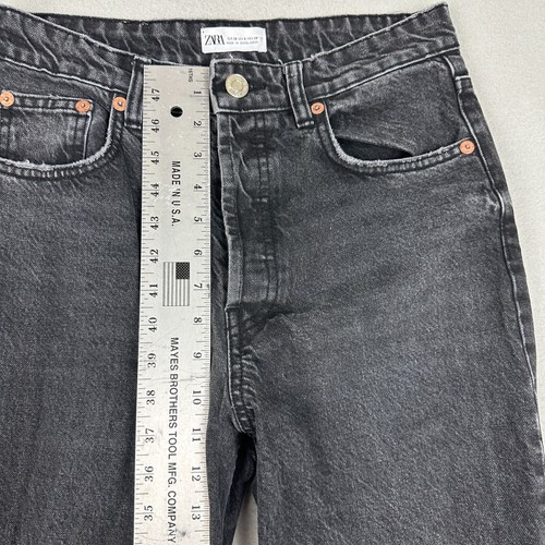 Zara Jeans Womens Size 6 High Waist Straight Leg Raw Hem Black Denim Dark Wash - Picture 4 of 7