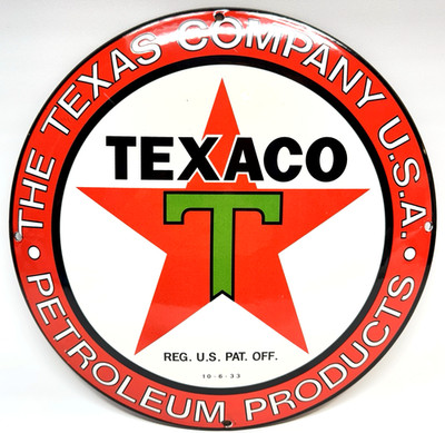 Texaco Gasoline - Vintage Porcelain Sign - Service Station Pump Plate Americana