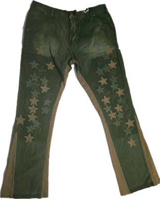 mnml Green Star Appliqué Casual Pants Cotton Button Zip Men's 36 Regular