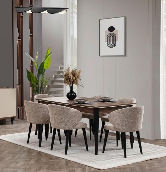 Essgruppe Holz Essecke Esszimmer Esstisch StüHle Set 7Tlg Braun Tisch-image