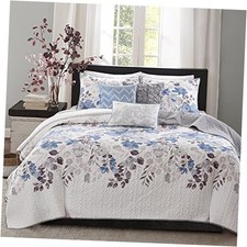 Luna Quilt Modern Classic King/California King 104 in x 94 in Floral Blue
