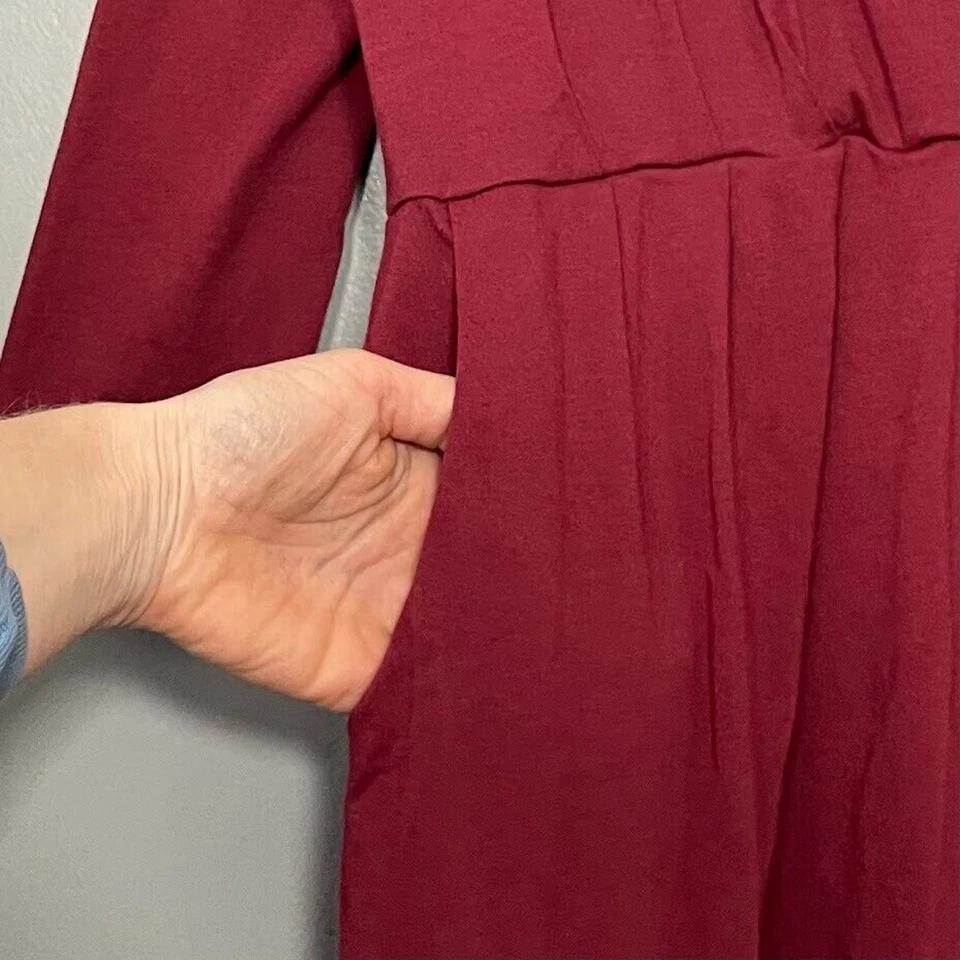 Garnet Hill Babydoll Tunic Size M Mini Dress Burgundy Pima Modal Knit Faux Wrap - Image 3 of 4