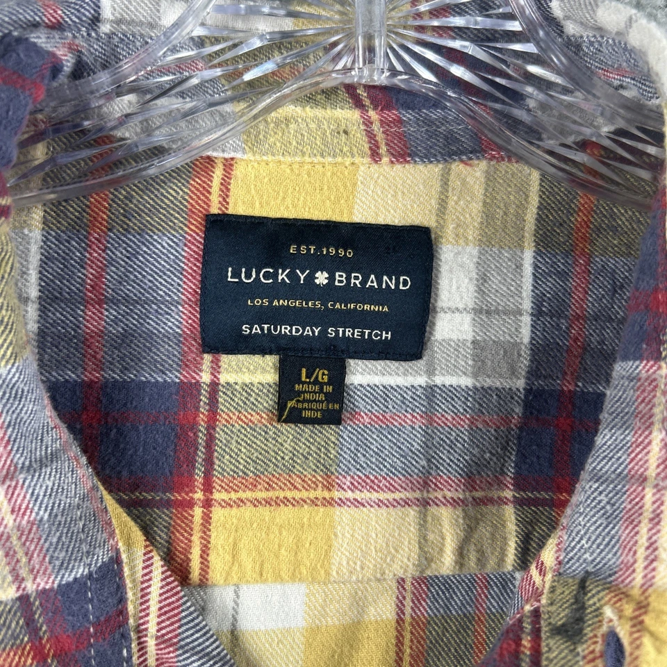 Lucky Brand Shirt Mens Large Madras Plaid Flannel Saturday Stretch Cabin Rugged - Image 4 of 4