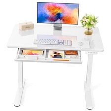 Glass Standing Desk with Drawer 37 x 22 Inches Stand up 37 22 Inch Soft White