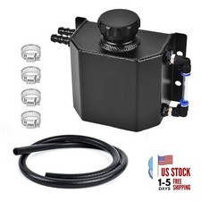 Coolant Overflow Tank, Aluminum Coolant Reservoir Tank with Hose Kits, Black