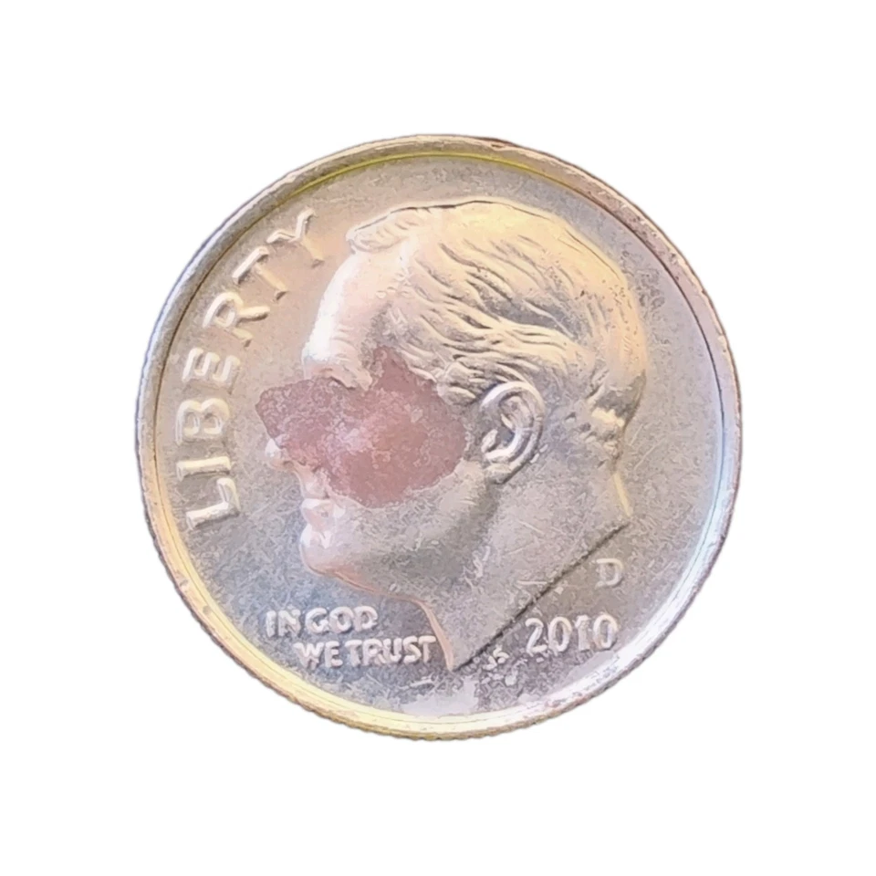 2010 "Masked" Roosevelt Dime Major Lamination Error On Rev&Ob Full 🔥 & Bands VF - Image 4 of 4