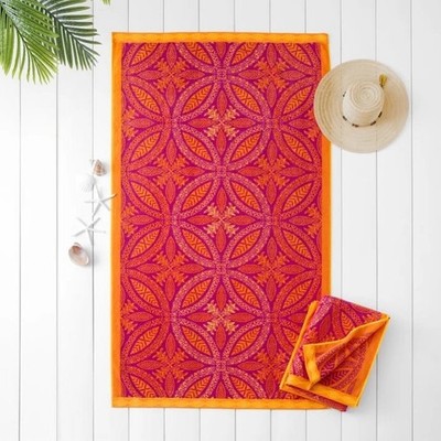 Welspun Beach Towels Multicolor 2-Pack Geometric Woodblock Medallion 72'' X 40''