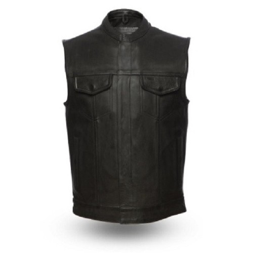 Men genuine black naked leather vest - Picture 2 of 3