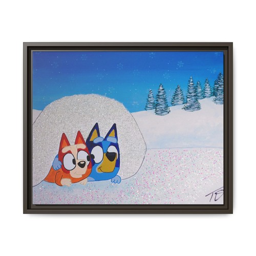 Gerahmte Leinwand Bluey Kunstdruck mit Wintermotiv, skurrile Wanddeko - Bild 31 von 34