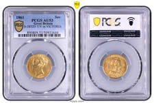 VERY RARE R3 1861 T OVER V Victoria Shield Back Gold Sovereign Coin AU53 T/V