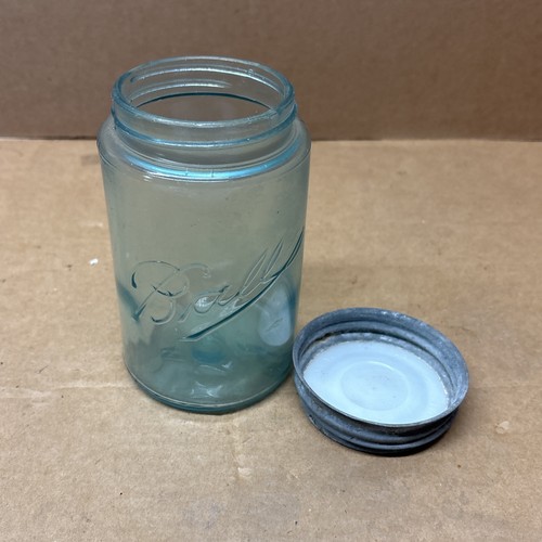 Ball Mason Jar Triple L Pint Blue/Green Glass 1900-1910 Antique. - Picture 3 of 4