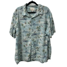 RedHead Button Up Shirt Short Sleeve Palm Tree Sailboat Travel Cotton Mens 2XL