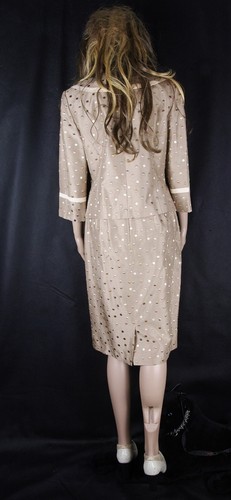 100% Seide Kostüm 2 PC Silk Skirt Suit Due Per Due Polka Dot Braun Sz M - Picture 19 of 23