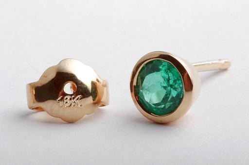 Emerald Earrings 0,72ct 750 Yellow Gold Round Cut Topfarbe Columbia 5mm thumbnail 4