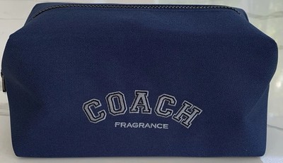 coach script mens overnight travel kit toiletry bag leather f76982 Coach Fragrance Men’s Travel Toiletry Dopp Bag Pouch Navy Blue New  Authentic