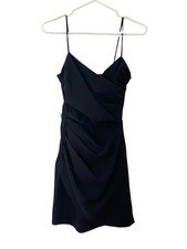 Zara Ruched Black Mini Dress Womens Size XS Split Waist Stomach Cut Out Little