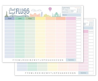 Stadt Land Fluss Spielblock Blanko, Spieleblock zum Ausfüllen für die Familie...