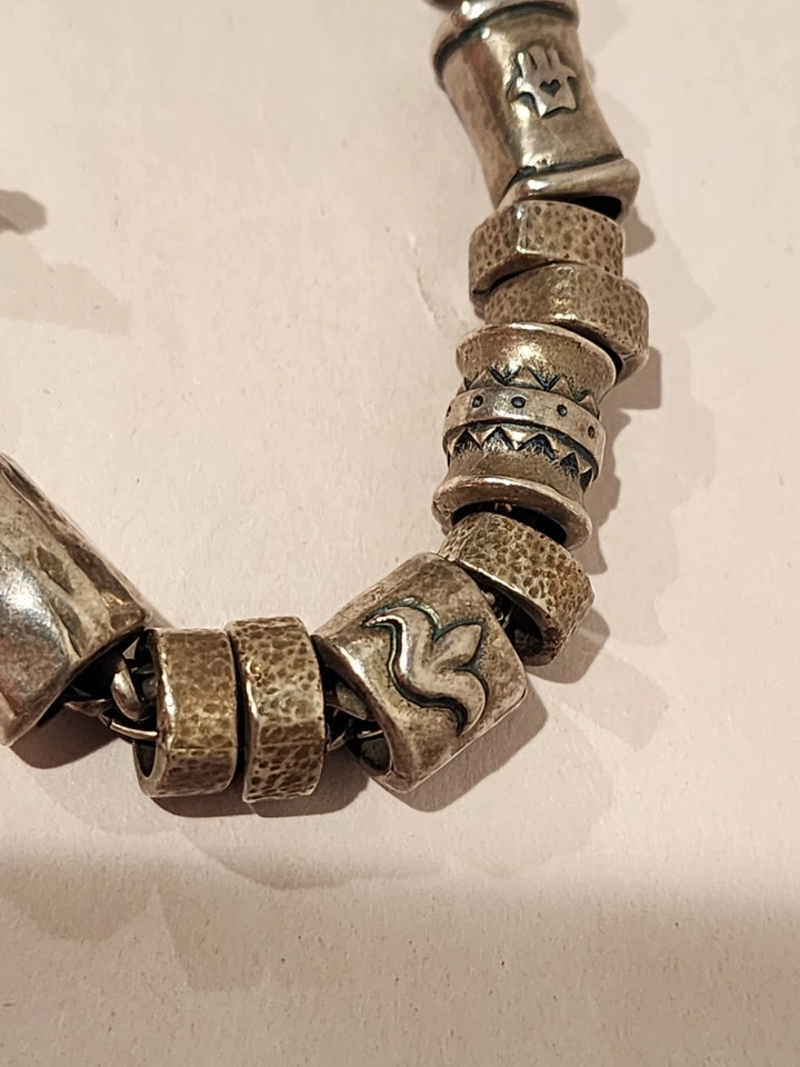 Signed Danon Chunky Pewter Charm Bracelet Dangle  8.5" Toggle  - Image 3 of 4