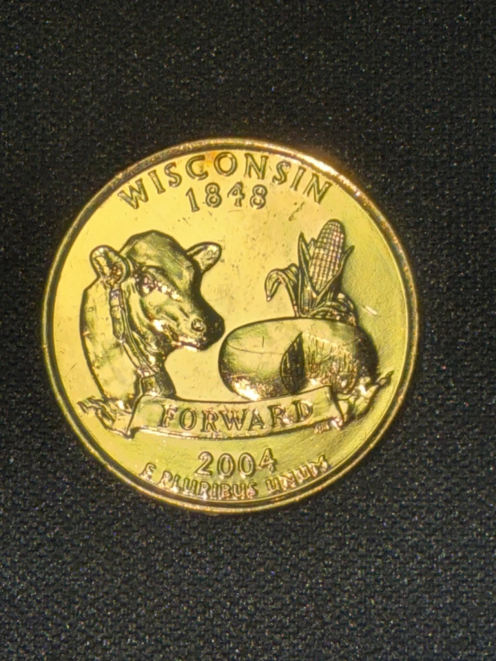 Uncirculated 24k Gold Plated Denver State Quarter 2004d Wisconsin State Quarter - Image 4 of 4