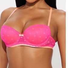 Fashion nova Nwt 36B hot pink barbie polka dot mesh balconette push up bra