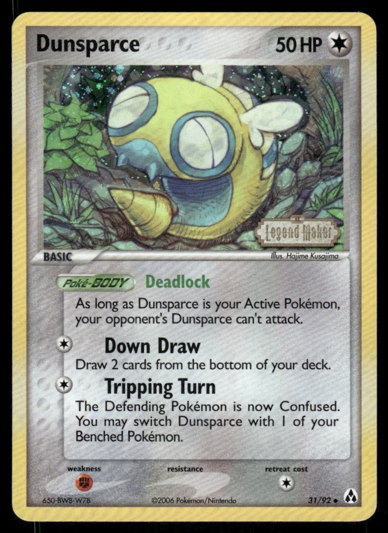 Pokemon Cards Dunsparce 31/92 Reverse Holo STAMPED Legend Maker Uncommon NM