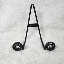 Dark Gray Scroll Metal Easel Plate Stand or Photo Display 8" H x 8" W EUC