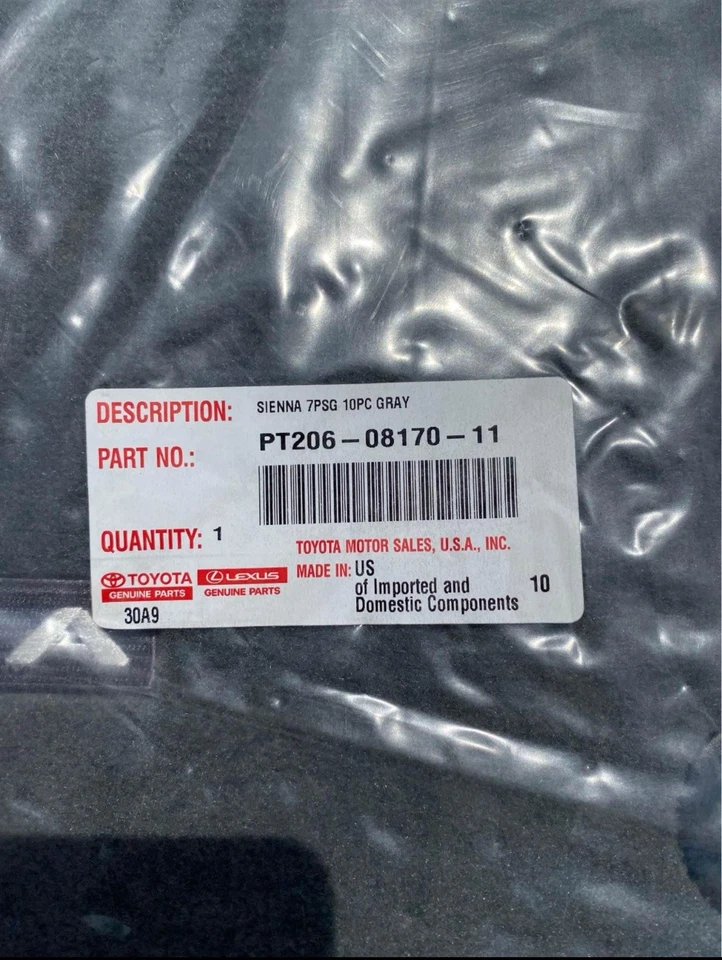 2018-2020 TOYOTA Sienna 10 Piece Gray Carpet Floor Mats OEM PT206-0817S-11 — 第 2/4 张图片