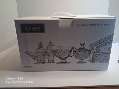 Dublin Clear Cut Crystal Rectangular Serving Tray w/ Handles, 8-Piece Set