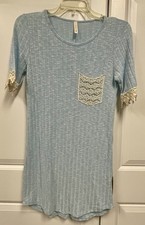Orange Creek Women’s Blue sweater dress Sm Crochet Pocket And sleeves