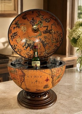 Tabletop Globe Mini Bar Old World Map Zodiac Interior Liquor Holder Italy 20 