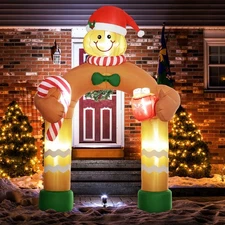 Outsunny 9.2' Christmas Inflatables Gingerbread Man Arch w/ LED Lights