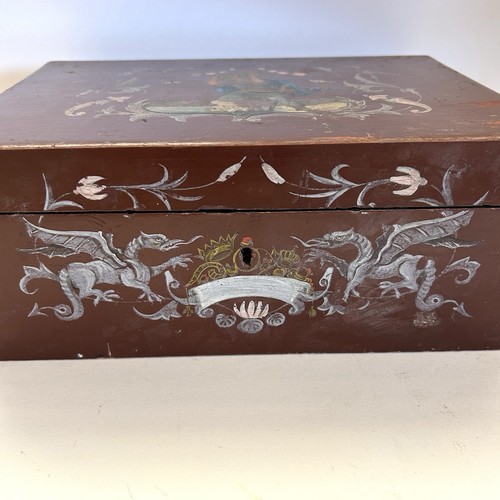 Antique German Hand Painted Keepsake Box Wagner Dragon Siegfried Fafnir Chest - Picture 2 of 14