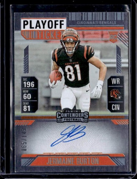2024 Panini Contenders #135 Jermaine Burton Playoff Ticket Auto RC #/149