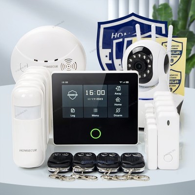 HOMSECUR 2G 4G WIFI 4.3'' Touch Screen Alarm System + HD IP Camera Extra Protect