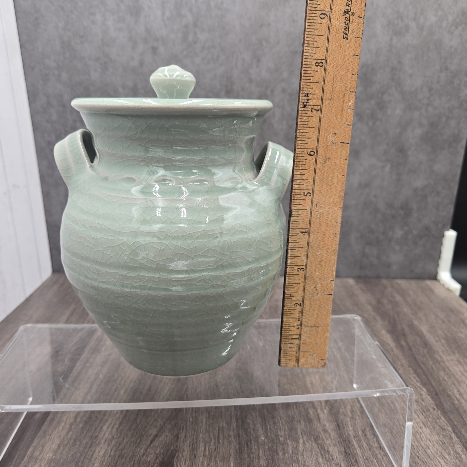 Simon Pearce Belmont Crackle Celadon Stoneware Canister with Lid Handmade USA