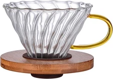 Glass Coffee Dripper/Filter - Cone Glass Pour over Coffee Dripper with Bamboo St