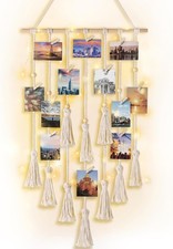 Hanging Photo Display Boho Macrame Wall Decor with Light, Teen Girl Teenage