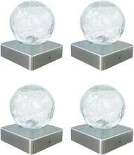 2PK Solar Crackle Ball WHITE LED Garden Post Deck Cap Outdoor Fence Lights