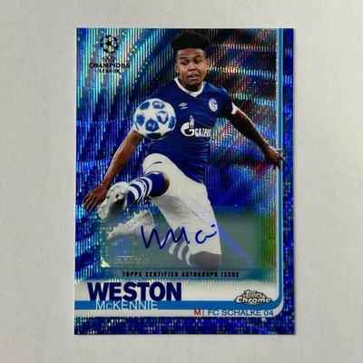 2018-19 Topps Chrome UEFA Weston McKennie #83 Blue Wave Refractor Auto 01/75 SSP