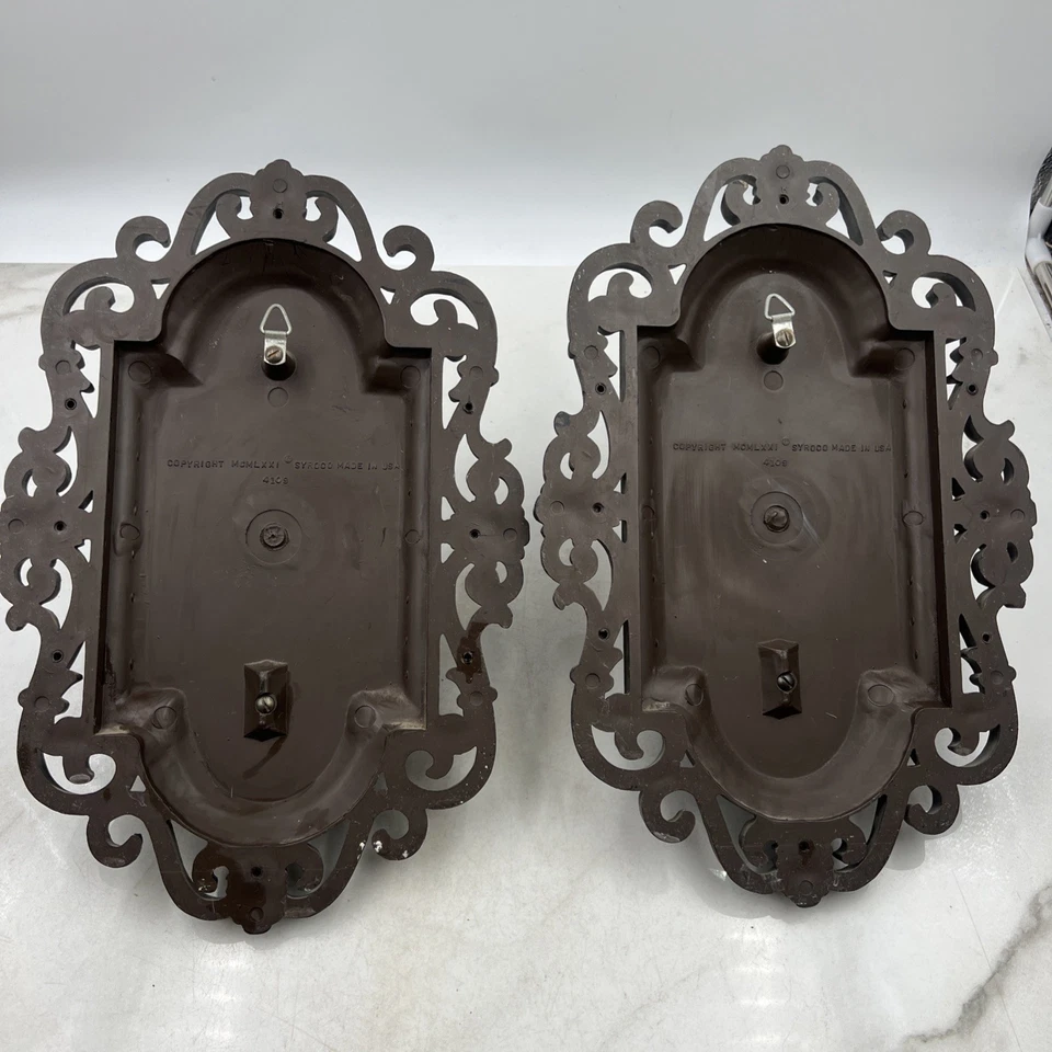 Vtg Syroco Candle Sconces Faux Wood  Mid Century Wall Hanging Gothic Spanish - Image 2 of 4