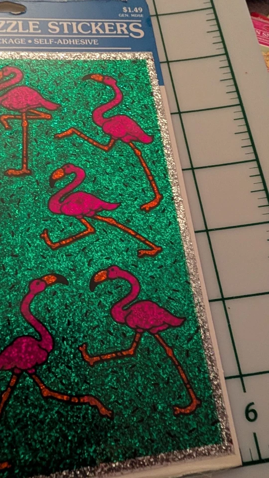 Pegatinas vintage con sello Razzle Dazzle rosa flamencos nuevas en paquete de 1 hoja Foto 2 de 4