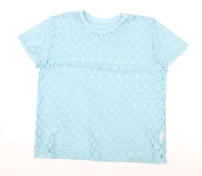 Primark Damen blau geometrisches Polyester Basic T-Shirt Größe 10 Rundhalsausschnitt