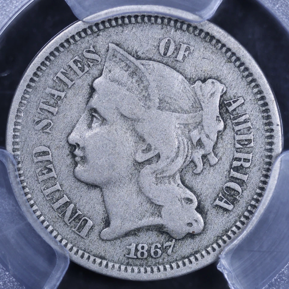 1867 Three Cent Nickel - 3CN PCGS F12 - PCGS Gold Shield - Image 3 of 4