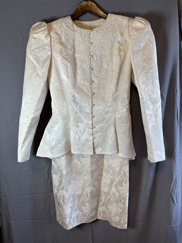 Vtg Jessica McClintock Ivory Lace Skirt Suit 2pc Gunne Sax Style Bridal Size 10