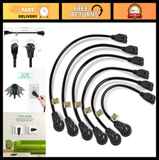 360° Rotating Flat Plug Extension Cord - 1ft Low Profile 14AWG 3 Prong, UL Certi